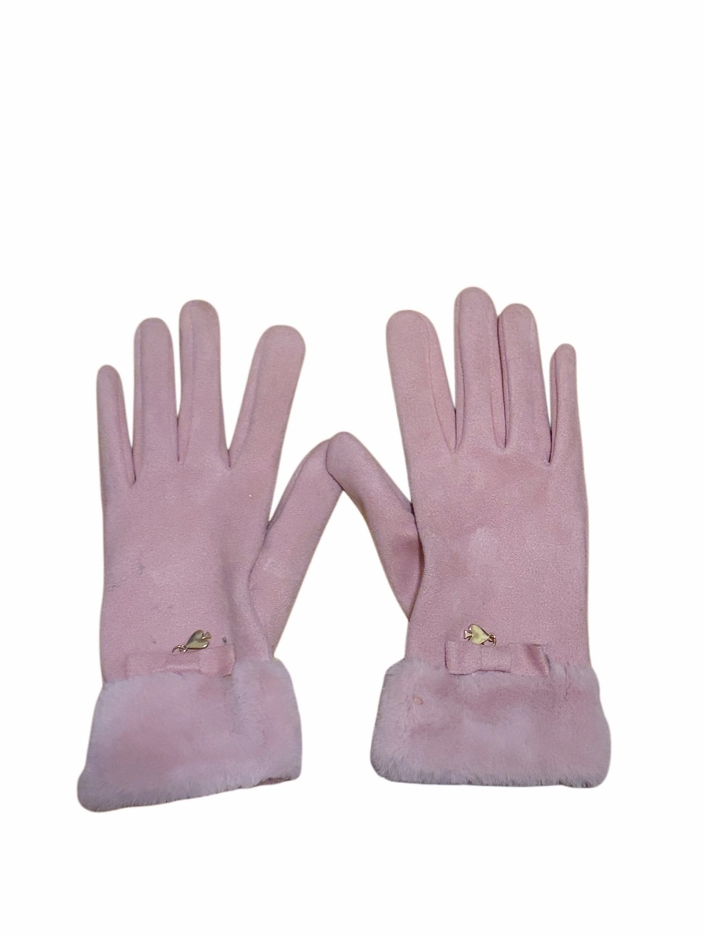 Pink Faux Suede Women's Gloves with Faux-Fur Cuff